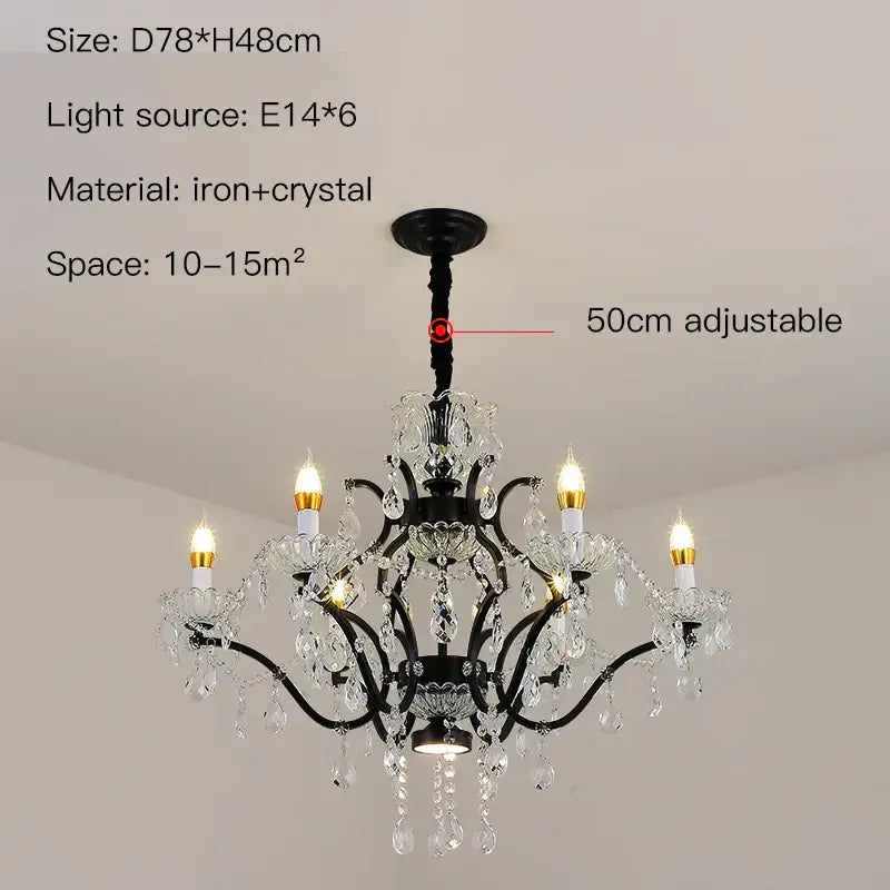 Elegant black crystal candle chandelier lighting dining room pendant