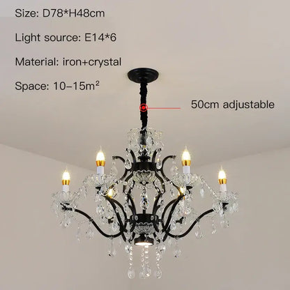 Elegant black crystal candle chandelier lighting dining room pendant