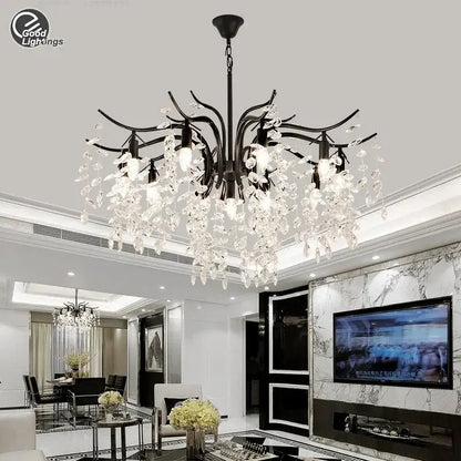 Elegant black crystal chandelier – dining room wrought iron light