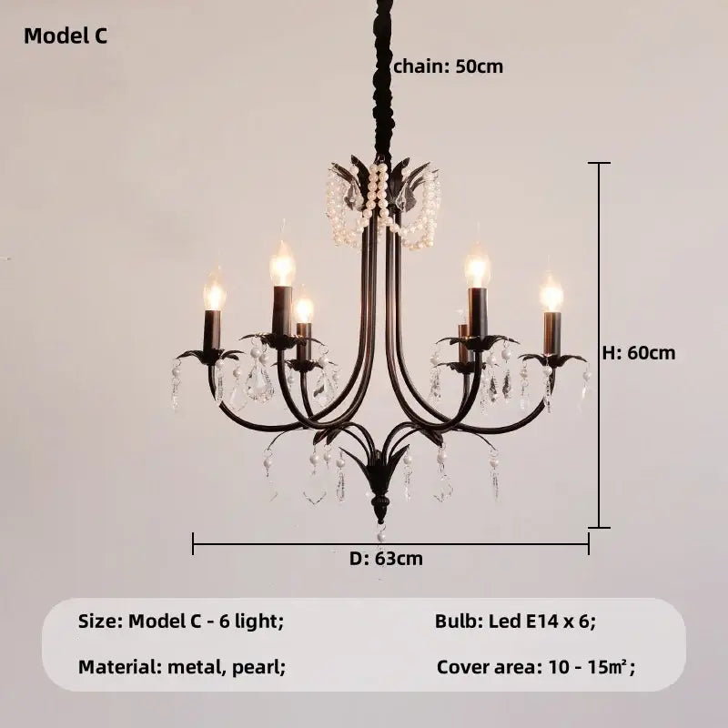 Elegant black crystal chandelier pearl pendant light for living room