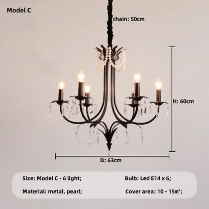 Elegant black crystal chandelier pearl pendant light for living room