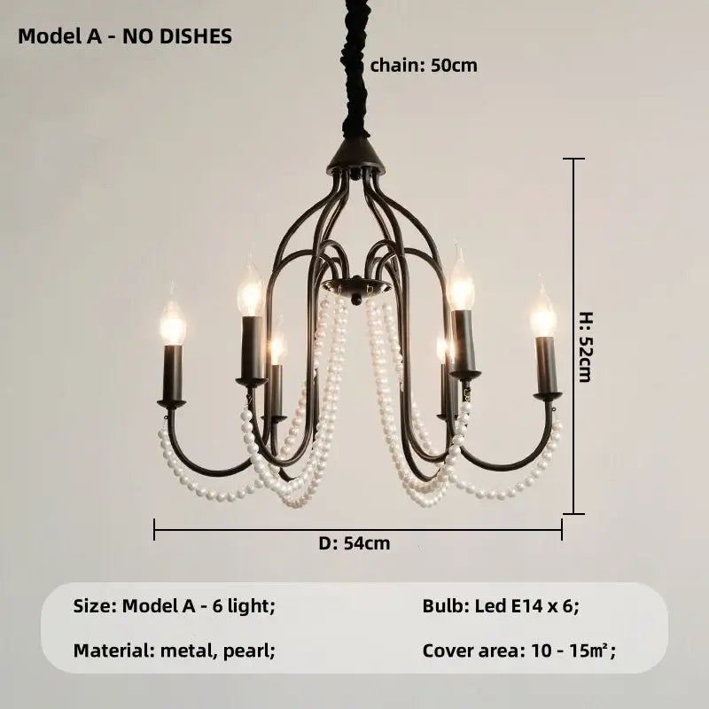 Elegant black crystal chandelier pearl pendant light for living room