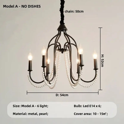Elegant black crystal chandelier pearl pendant light for living room