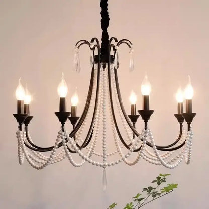 Elegant black crystal chandelier pearl pendant light for living room