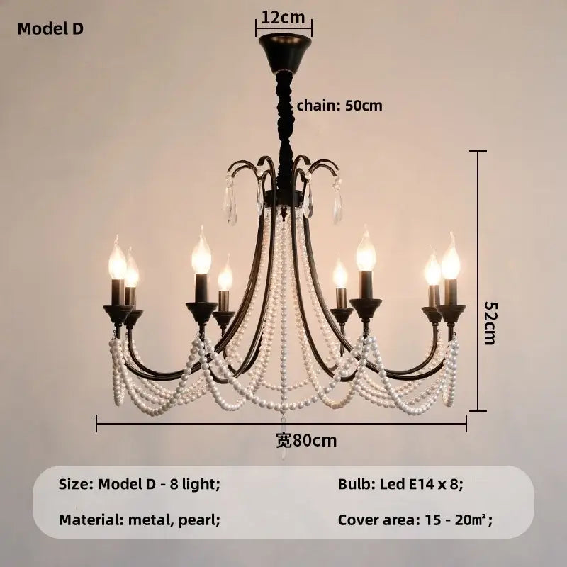Elegant black crystal chandelier pearl pendant light for living room