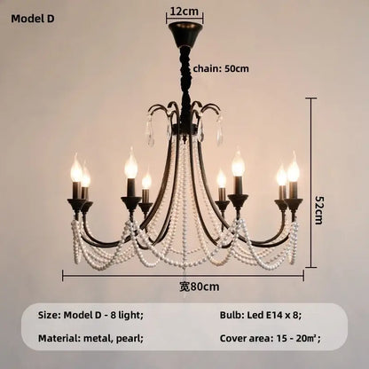 Elegant black crystal chandelier pearl pendant light for living room