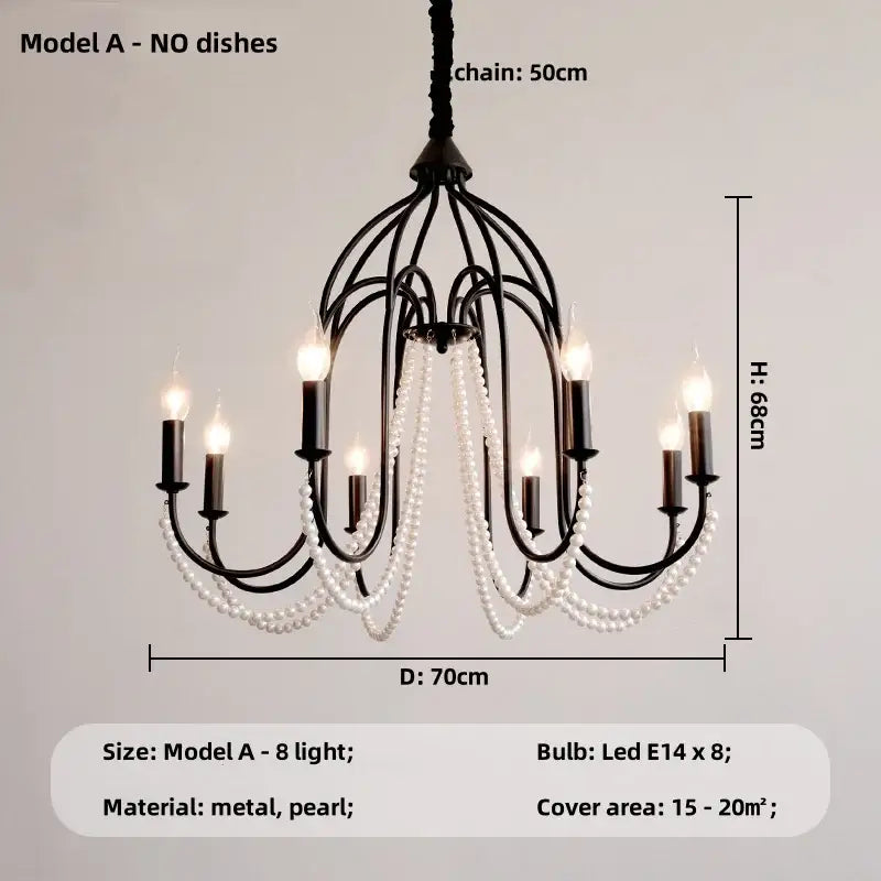 Elegant black crystal chandelier pearl pendant light for living room