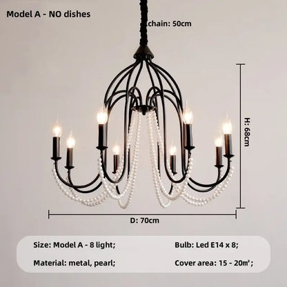 Elegant black crystal chandelier pearl pendant light for living room