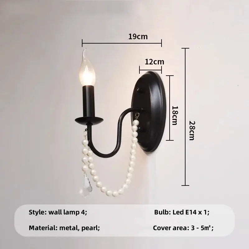 Elegant black crystal chandelier pearl pendant light for living room