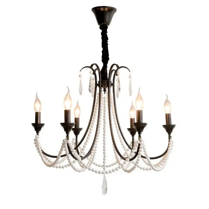 Elegant black crystal chandelier pearl pendant light for living room