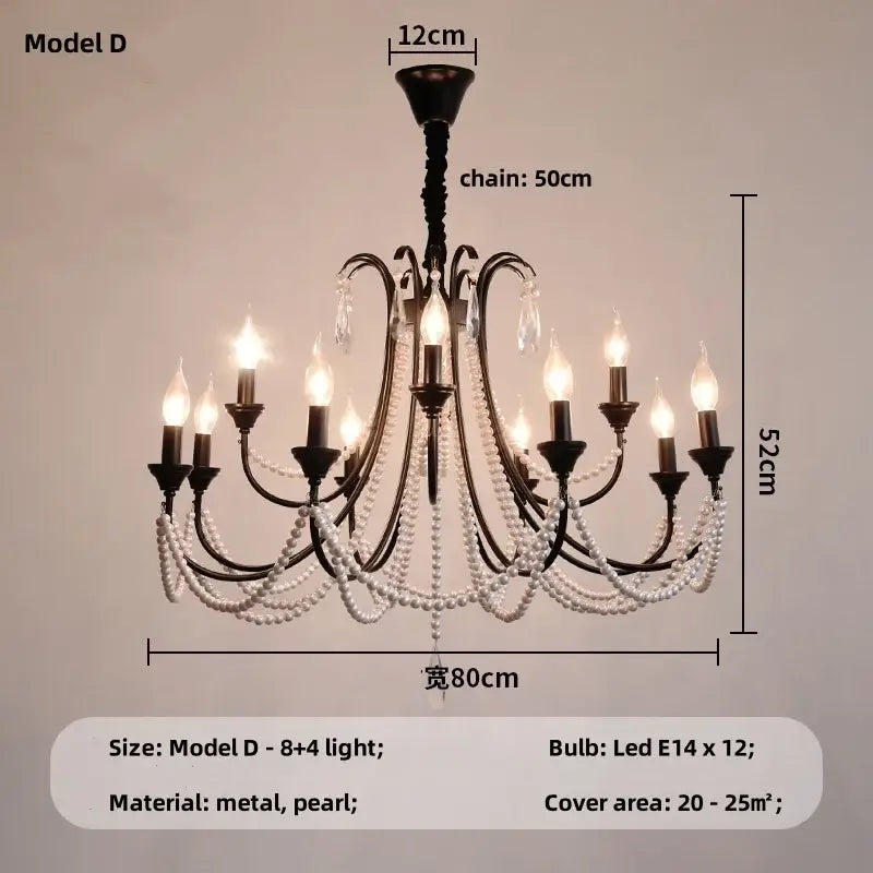 Elegant black crystal chandelier pearl pendant light for living room