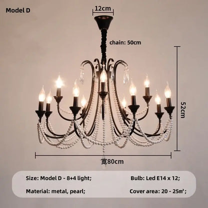 Elegant black crystal chandelier pearl pendant light for living room