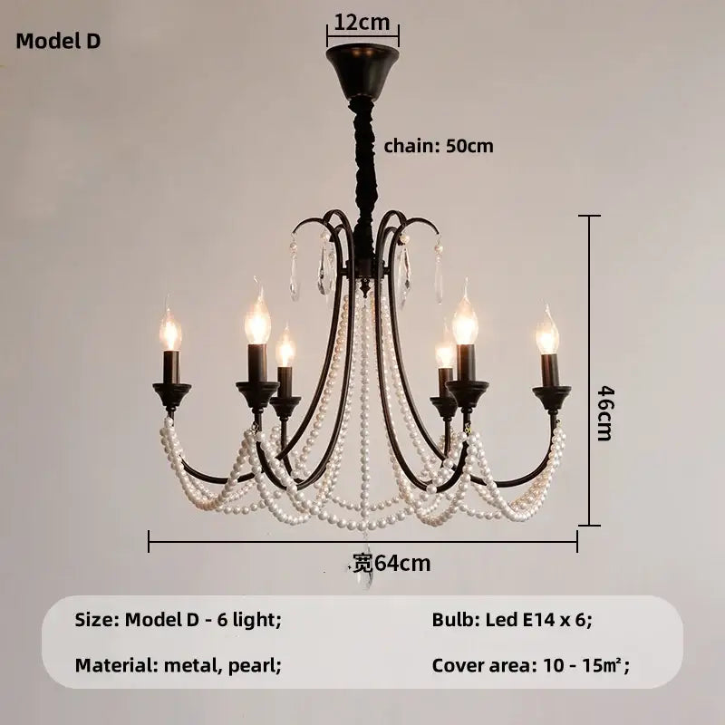 Elegant black crystal chandelier pearl pendant light for living room