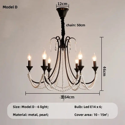 Elegant black crystal chandelier pearl pendant light for living room
