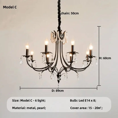 Elegant black crystal chandelier pearl pendant light for living room