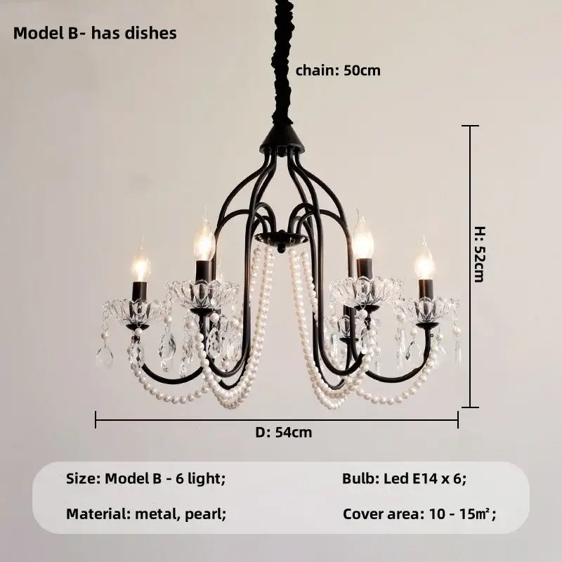 Elegant black crystal chandelier pearl pendant light for living room