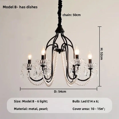Elegant black crystal chandelier pearl pendant light for living room