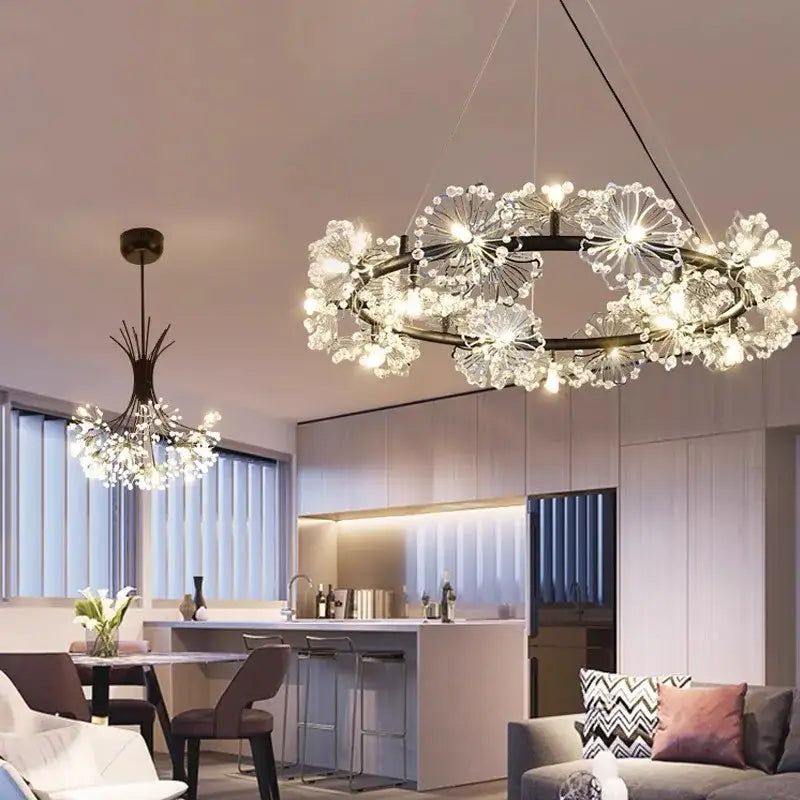 Elegant black dandelion flower chandelier led living room light