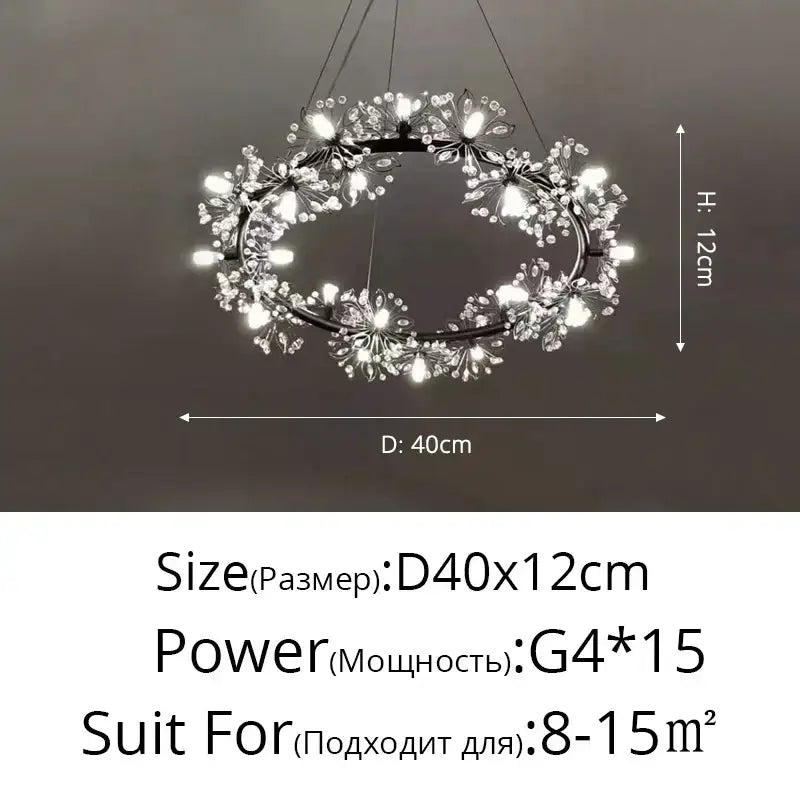 Elegant black dandelion flower chandelier led living room light
