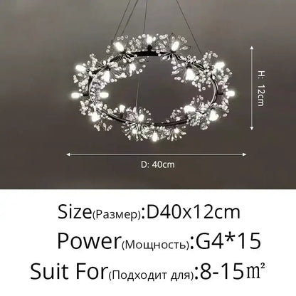 Elegant black dandelion flower chandelier led living room light