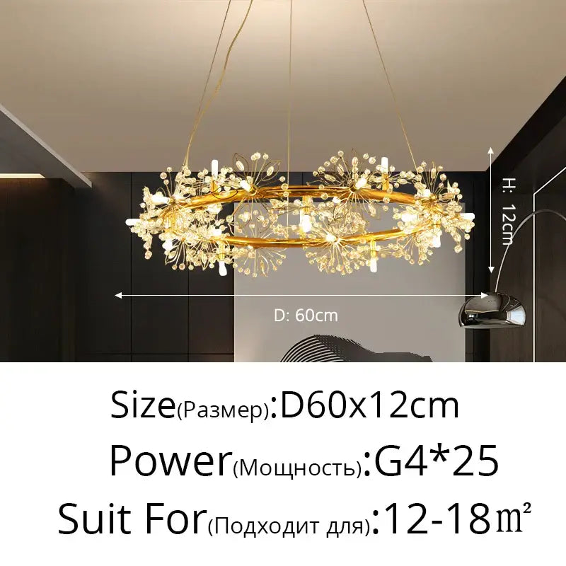 Elegant black dandelion flower chandelier led living room light