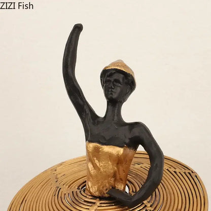 Elegant black & gold ballerina sculpture bedroom marble decor
