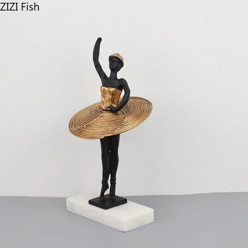 Elegant black & gold ballerina sculpture bedroom marble decor
