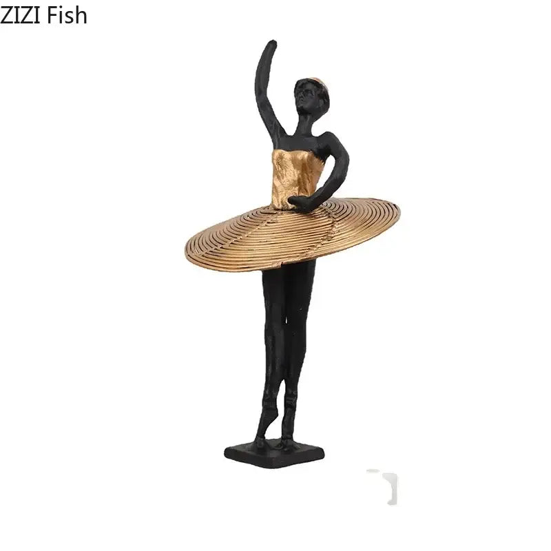 Elegant black & gold ballerina sculpture bedroom marble decor