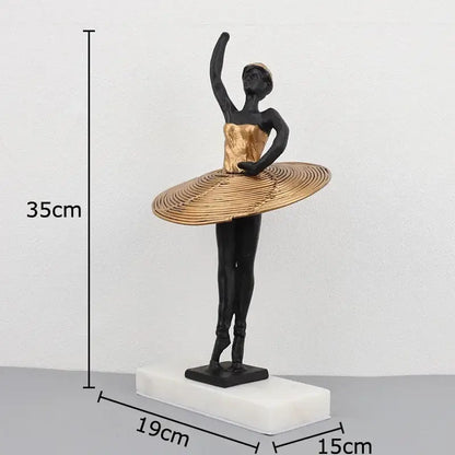 Elegant black & gold ballerina sculpture bedroom marble decor