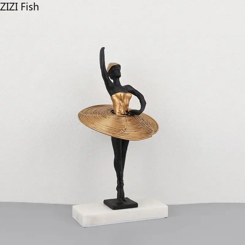 Elegant black & gold ballerina sculpture bedroom marble decor