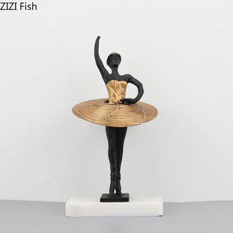 Elegant black & gold ballerina sculpture bedroom marble decor