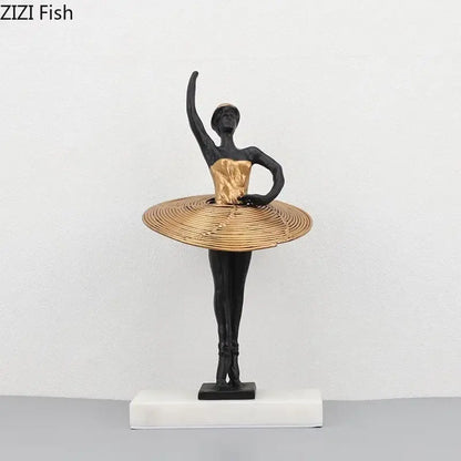 Elegant black & gold ballerina sculpture bedroom marble decor
