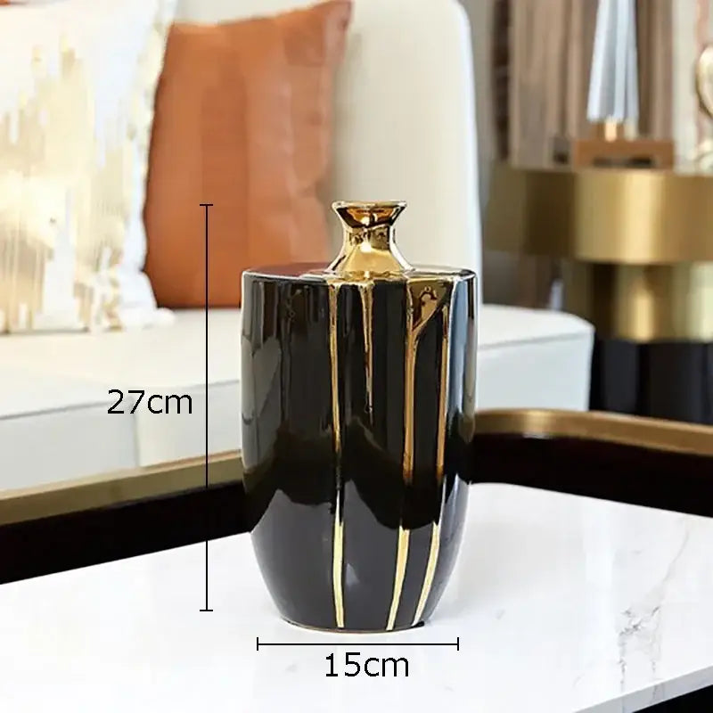 Elegant black & gold ceramic vase set living room luxury decor