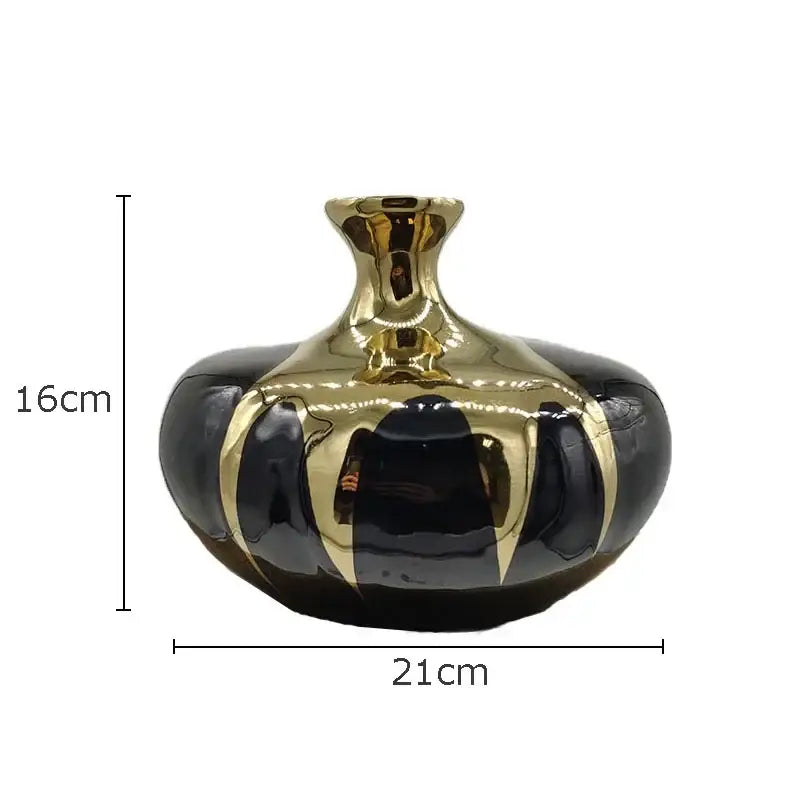 Elegant black & gold ceramic vase set living room luxury decor