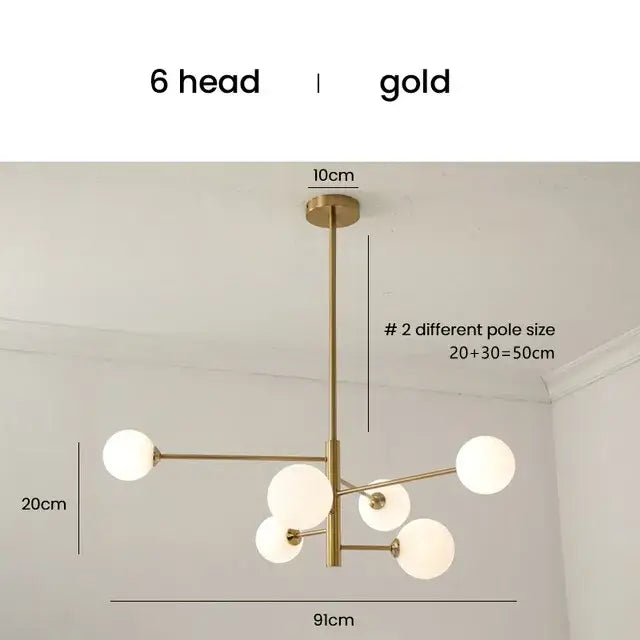 Elegant black gold glass ball chandelier living room light
