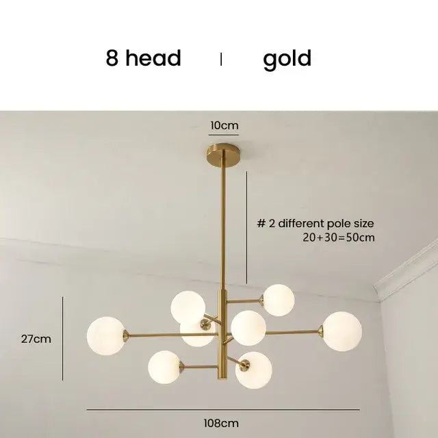 Elegant black gold glass ball chandelier living room light