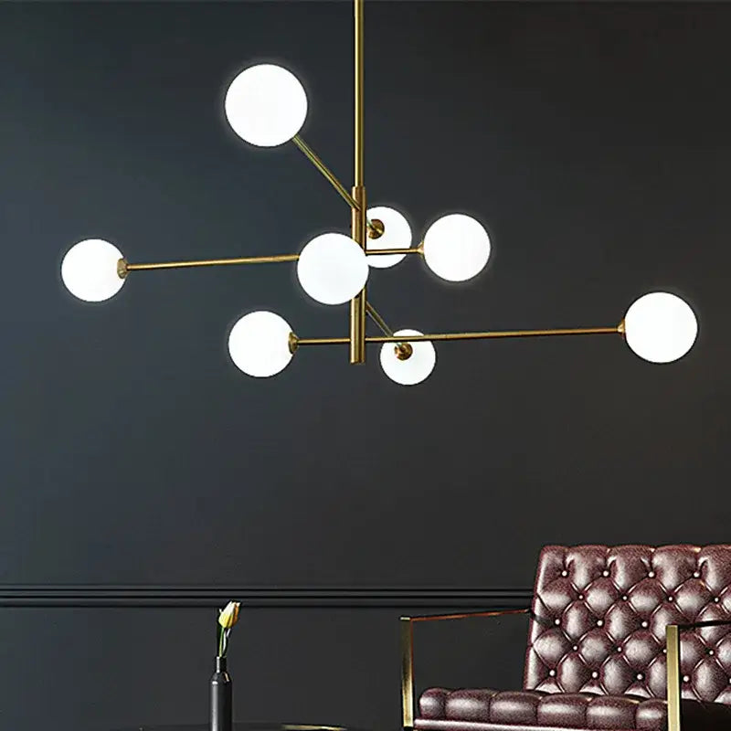 Elegant black gold glass ball chandelier living room light