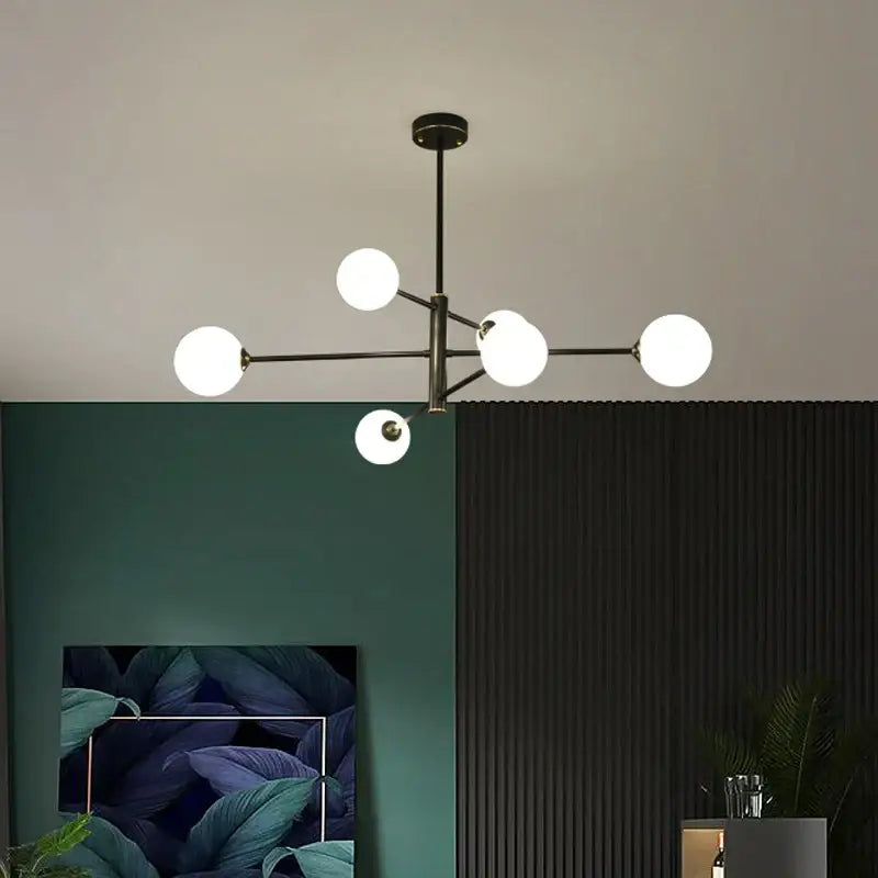 Elegant black gold glass ball chandelier living room light