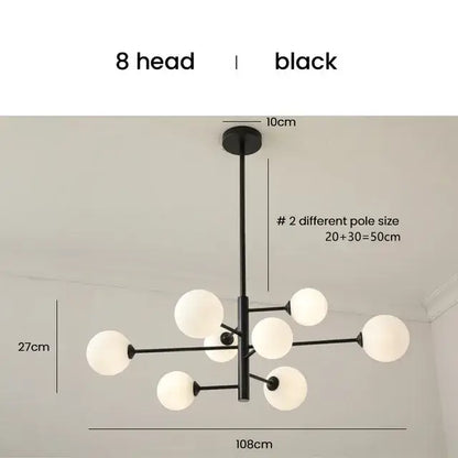 Elegant black gold glass ball chandelier living room light