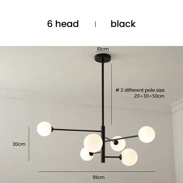Elegant black gold glass ball chandelier living room light