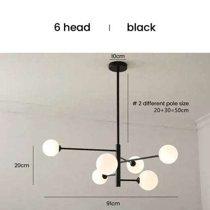 Elegant black gold glass ball chandelier living room light