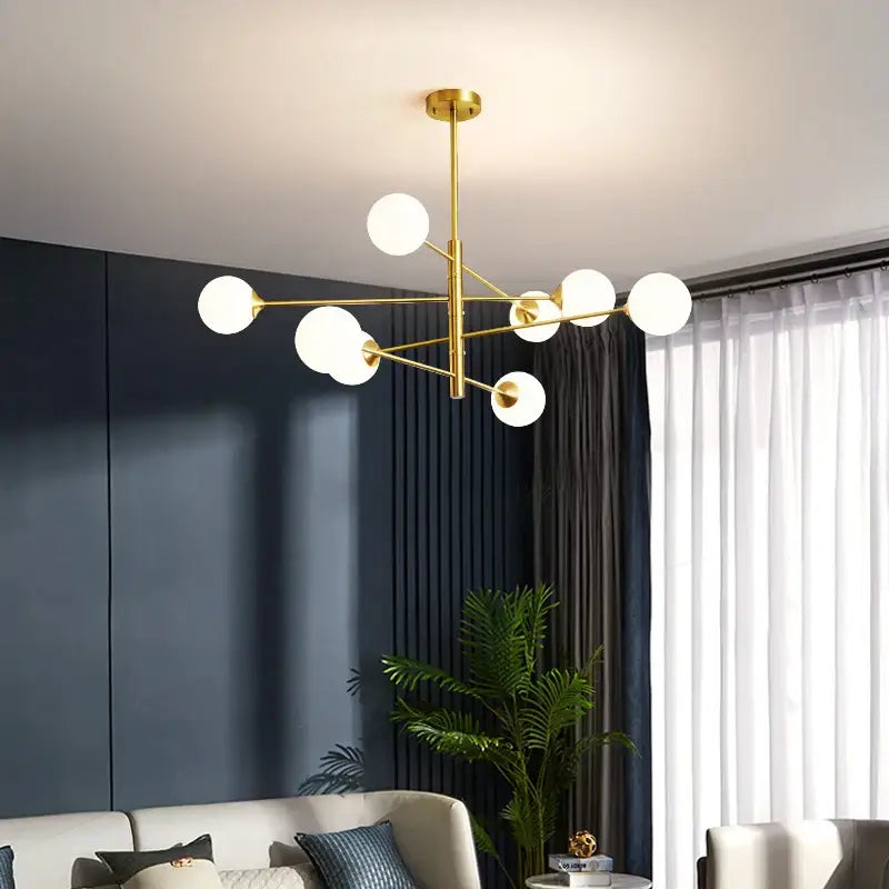 Elegant black gold glass ball chandelier living room light