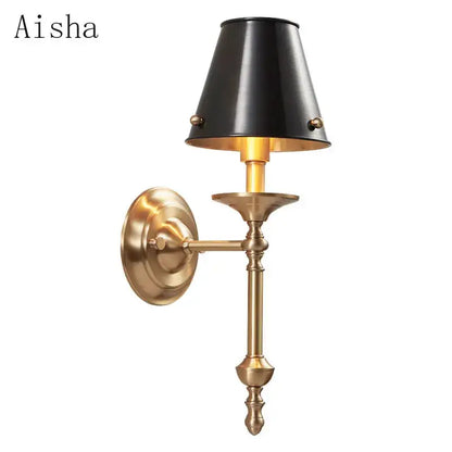 Elegant black & gold wall lamp for bedroom with textured shade