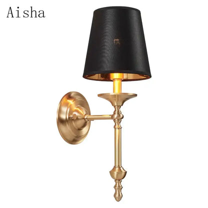 Elegant black & gold wall lamp for bedroom with textured shade