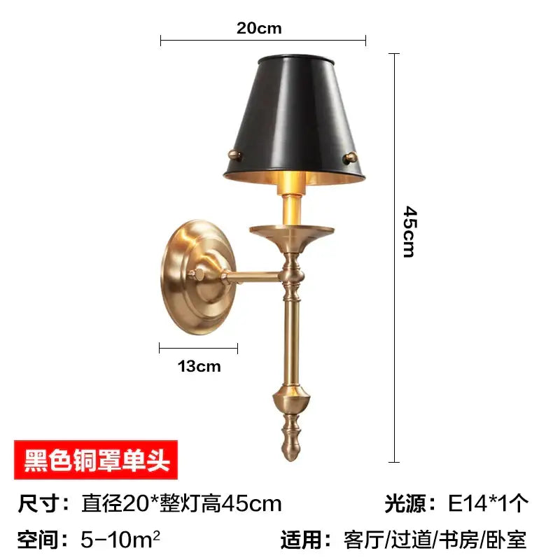 Elegant black & gold wall lamp for bedroom with textured shade