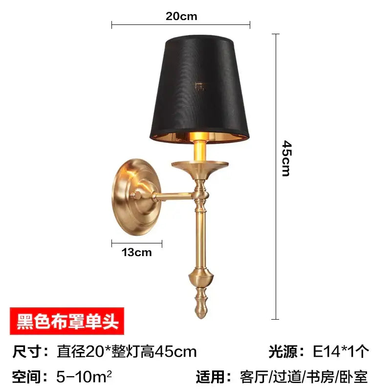 Elegant black & gold wall lamp for bedroom with textured shade