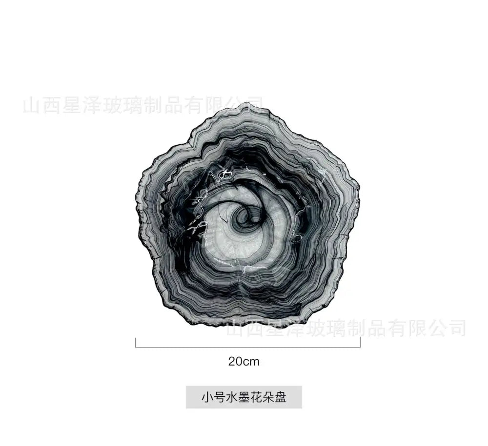 Elegant black & gray agate glass plate dining room snack dish