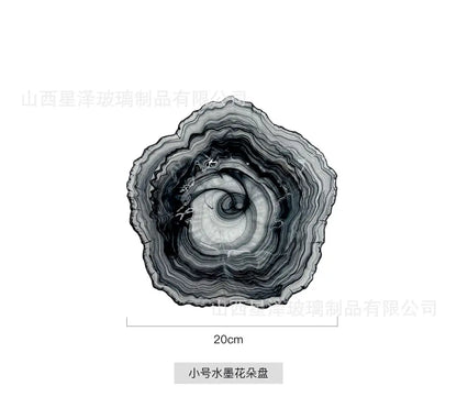 Elegant black & gray agate glass plate dining room snack dish
