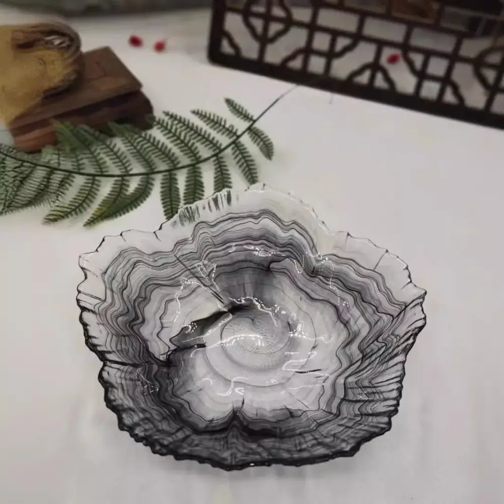 Elegant black & gray agate glass plate dining room snack dish