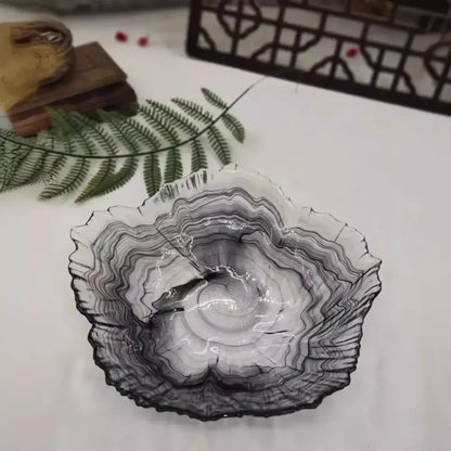 Elegant black & gray agate glass plate dining room snack dish